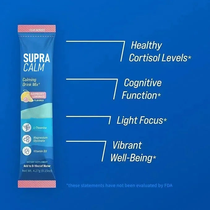 [Doctor's Choice] Supracalm® Drink Mix, Raspberry Lemonade, L Theanine , Magnesium Glycinate, Vitamin D 3, For Relaxation & Focus, No Sugar, Non GMO, On The Go, 20 CT-X