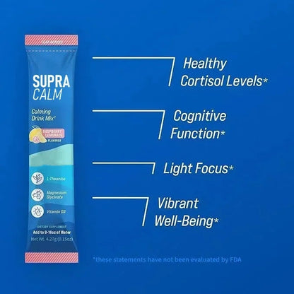 [Doctor's Choice] Supracalm® Drink Mix, Raspberry Lemonade, L Theanine , Magnesium Glycinate, Vitamin D 3, For Relaxation & Focus, No Sugar, Non GMO, On The Go, 20 CT-X