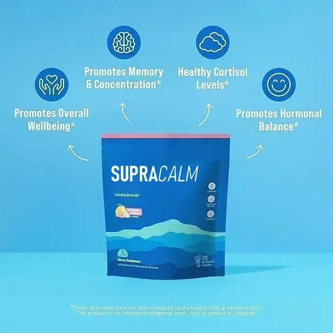 [Doctor's Choice] Supracalm® Drink Mix, Raspberry Lemonade, L Theanine , Magnesium Glycinate, Vitamin D 3, For Relaxation & Focus, No Sugar, Non GMO, On The Go, 20 CT-X