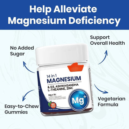 Arrivalla Magnesium Complex DeepCalm 14-in-1 Gummies – with Ashwagandha, L-Theanine, D3 & Zinc – Cortisol Supplements for Women – 90 Sugar-Free Vegan Magnesium Glycinate Complex Gummies
