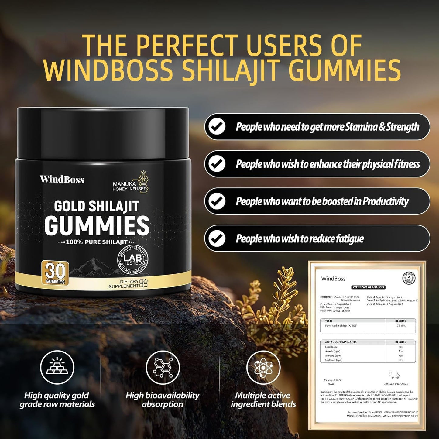 🏆Choice of 80% Tough Guys⏰Pure Himalayan Gold Shilajit Gummies-Natural Powerful Size & Stamina Enhancer for Men-ABB8