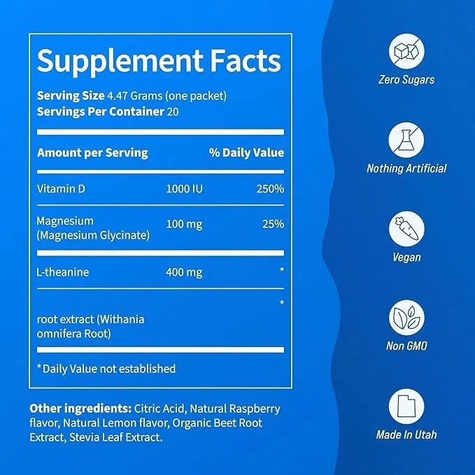 [Doctor's Choice] Supracalm® Drink Mix, Raspberry Lemonade, L Theanine , Magnesium Glycinate, Vitamin D 3, For Relaxation & Focus, No Sugar, Non GMO, On The Go, 20 CT-X