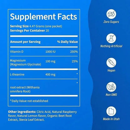 [Doctor's Choice] Supracalm® Drink Mix, Raspberry Lemonade, L Theanine , Magnesium Glycinate, Vitamin D 3, For Relaxation & Focus, No Sugar, Non GMO, On The Go, 20 CT-X